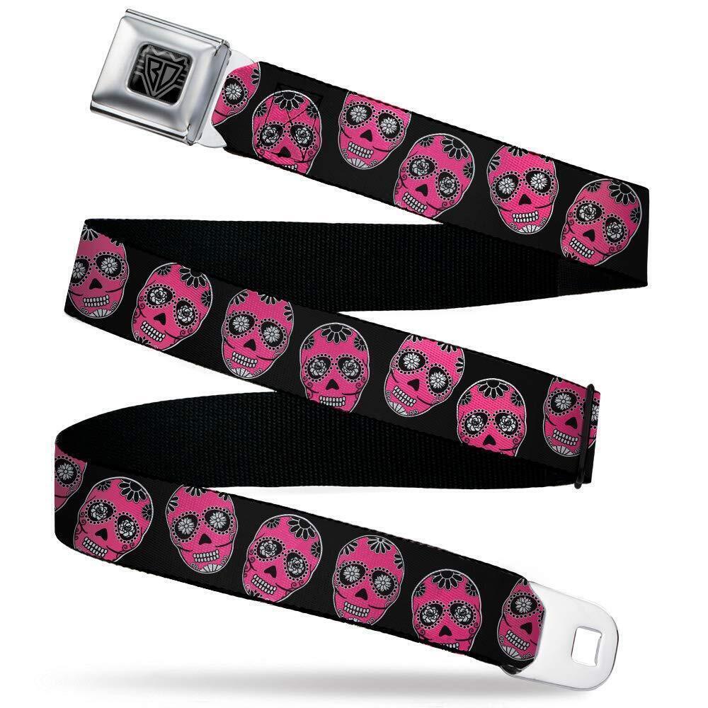 4530 Seatbelt Belt Sugar Skulls Kids, Black/White/Fuchsia, 1.0" Wide-20-36